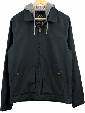 Volcom Black Warren Jacket Snap Pocket Hooded Size Medium